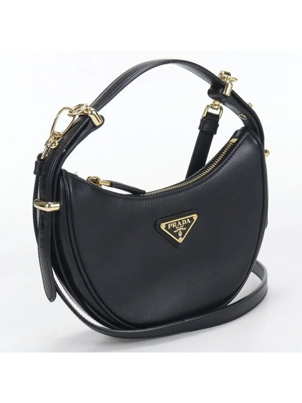 Prada Akesmol Leather 2-Way Triangle Logo Handbag Calfskin